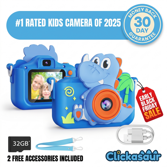 Clickasaur kids dino camera with 2 free accessories